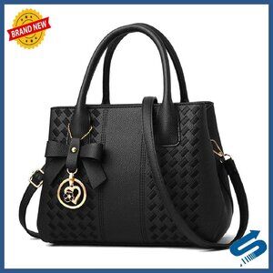 PU Leather Top Handle Satchel Shoulder Tote Bag with Multiple Compartments